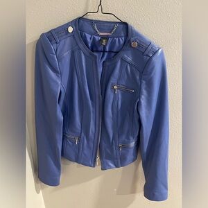 White House Black Market Blue Leather Jacket